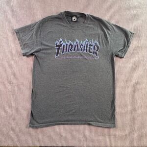Thrasher Magazine T Shirt Men's Medium Skateboarding Flame Logo Graphic Tee Gray